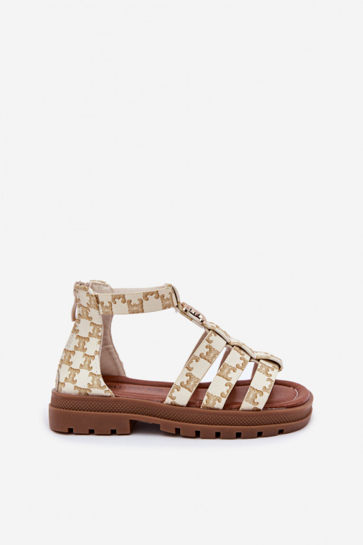 Girls Gladiator Sandals With Gold Detail Beige Vesira