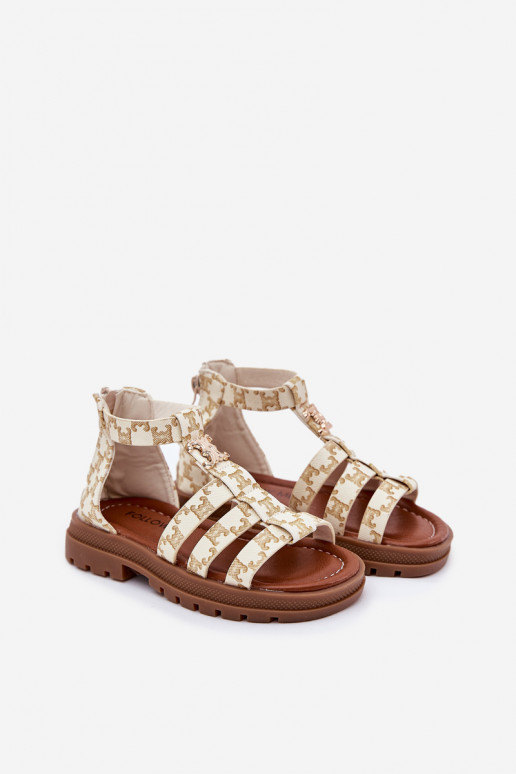 Girls Gladiator Sandals With Gold Detail Beige Vesira