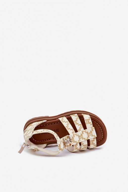 Girls Gladiator Sandals With Gold Detail Beige Vesira