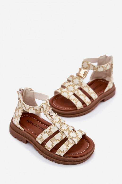 Girls Gladiator Sandals With Gold Detail Beige Vesira