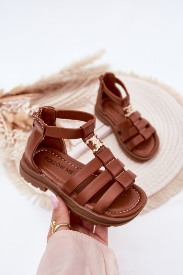 Girls gladiator sandals with gold detail brown Vesira