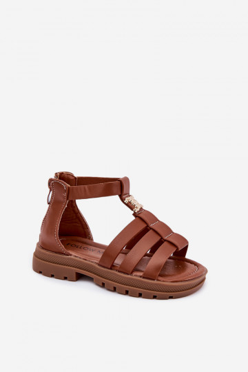 Girls gladiator sandals with gold detail brown Vesira 2