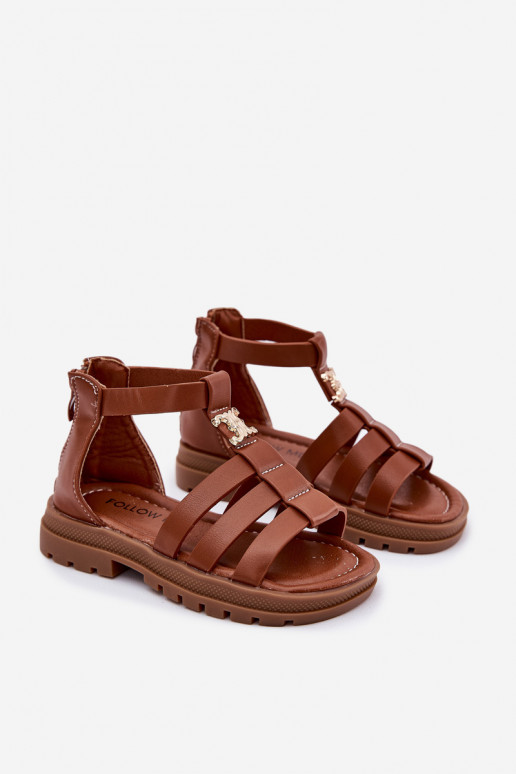 Girls gladiator sandals with gold detail brown Vesira