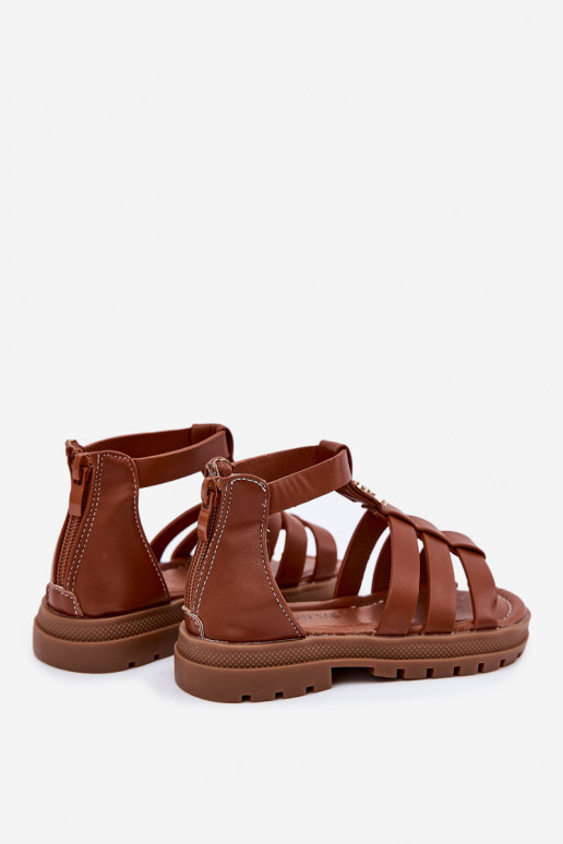 Girls gladiator sandals with gold detail brown Vesira