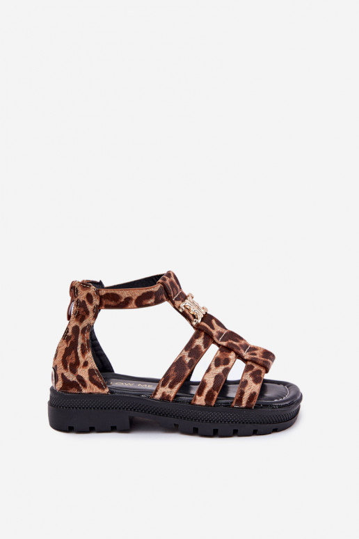 Girls Gladiator Sandals With Gold Detail Panther Print Vesira
