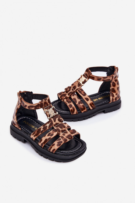 Girls Gladiator Sandals With Gold Detail Panther Print Vesira