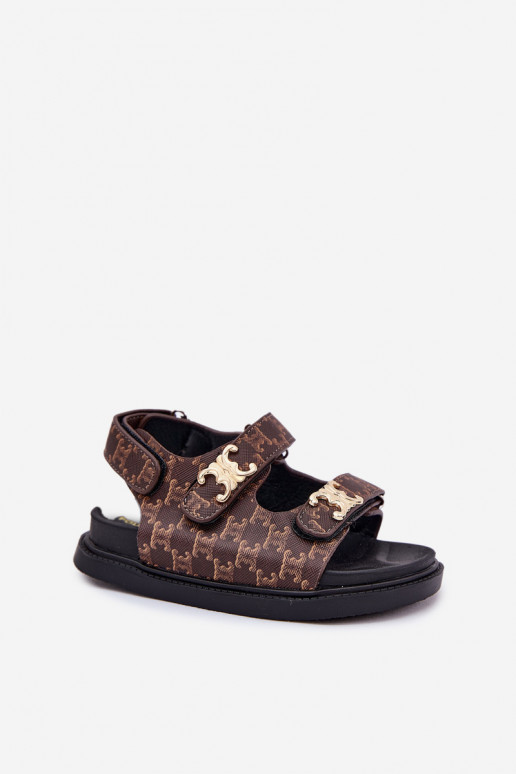 Children's Sandals With Velcro And Golden Details Brown Cavina