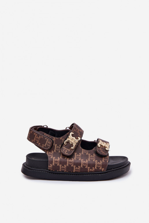 Children's Sandals With Velcro And Golden Details Brown Cavina