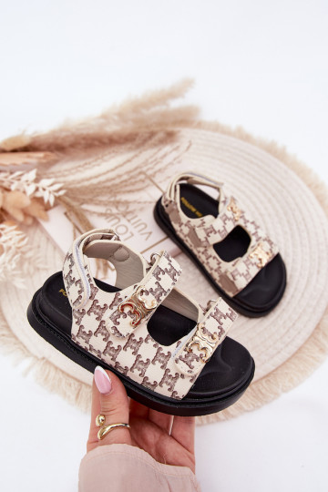 Children's Velcro Sandals With Golden Details Beige Cavina