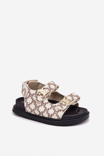 Children's Velcro Sandals With Golden Details Beige Cavina 2
