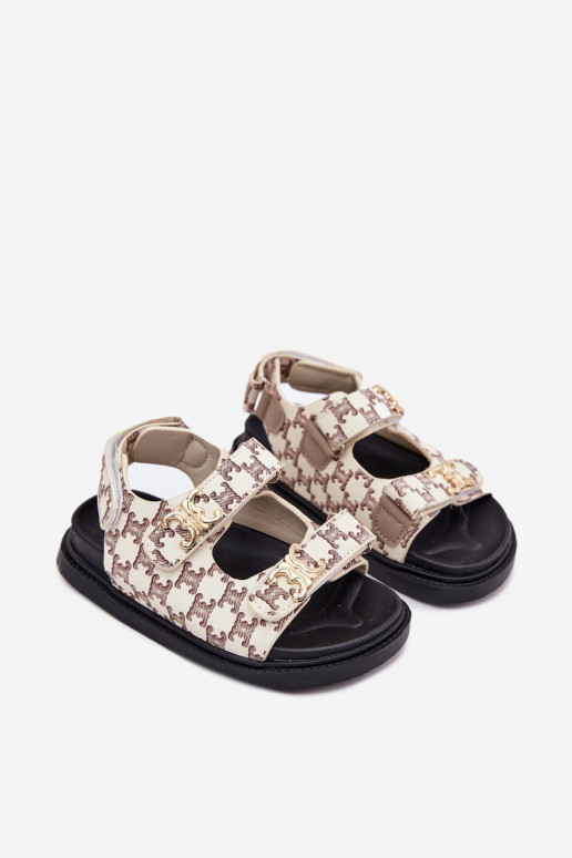 Children's Velcro Sandals With Golden Details Beige Cavina