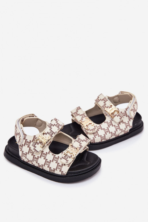 Children's Velcro Sandals With Golden Details Beige Cavina