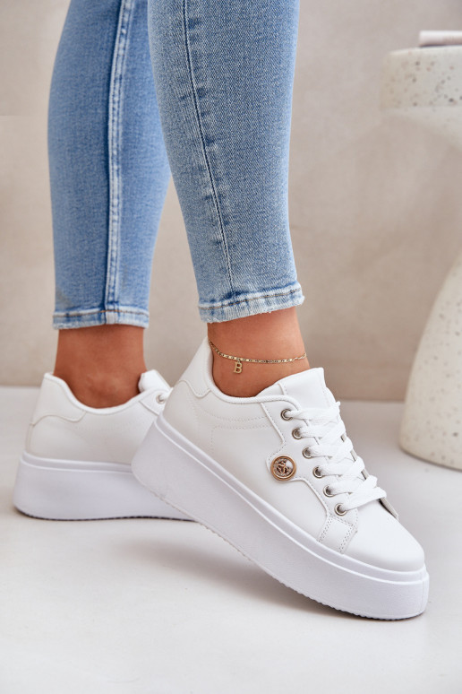 Eco Leather Sneakers On Platform With Golden Detail White Zingie