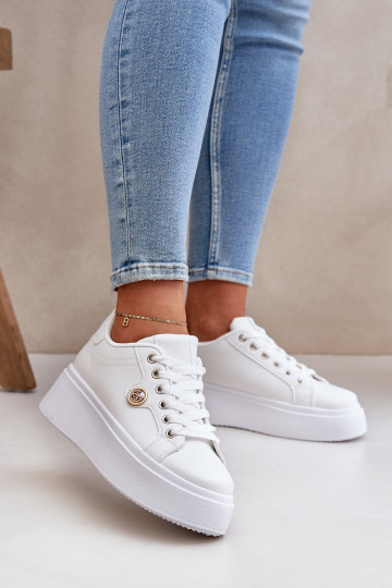 Eco Leather Sneakers On Platform With Golden Detail White Zingie 2