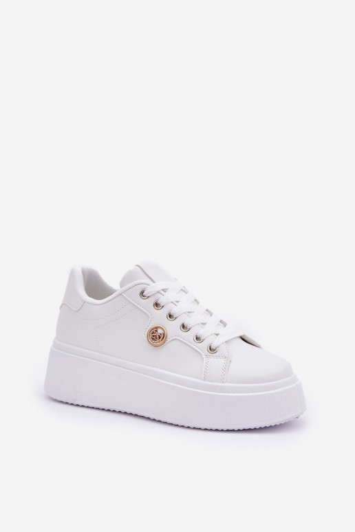 Eco Leather Sneakers On Platform With Golden Detail White Zingie