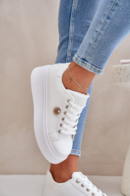 Eco Leather Sneakers On Platform With Golden Detail White Zingie