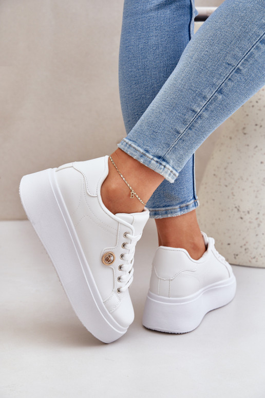 Eco Leather Sneakers On Platform With Golden Detail White Zingie