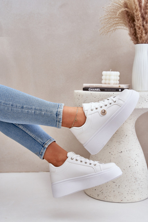 Eco Leather Sneakers On Platform With Golden Detail White Zingie