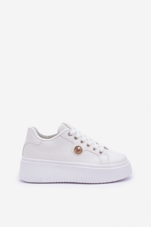 Eco Leather Sneakers On Platform With Golden Detail White Zingie
