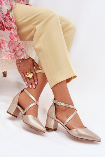 Czółenka Na Słupku Z Eko Skóry Sergio Leone SK830 Złote