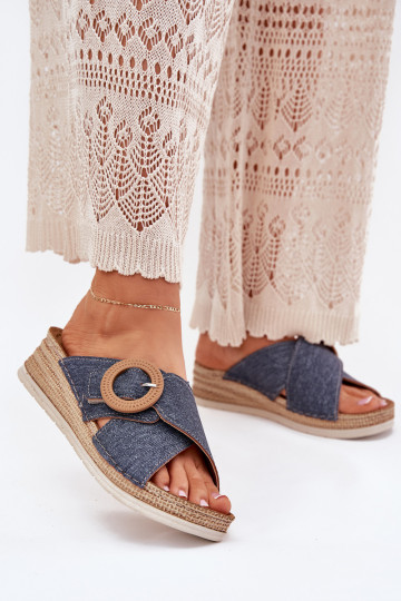 Wedge Sandals For Women With Decorative Buckle Inblu RV000012 Blue 2