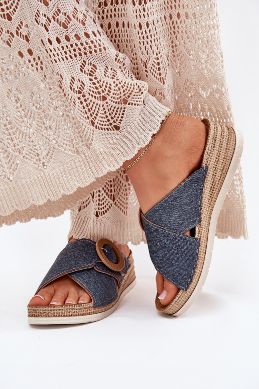 Wedge Sandals For Women With Decorative Buckle Inblu RV000012 Blue Wedge Sandals For Women With Decorative Buckle Inblu RV000012 Blue