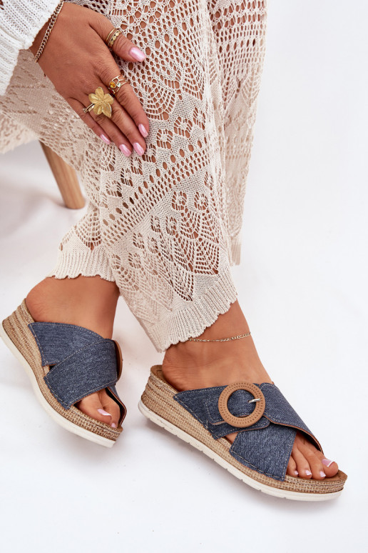 Wedge Sandals For Women With Decorative Buckle Inblu RV000012 Blue Wedge Sandals For Women With Decorative Buckle Inblu RV000012 Blue