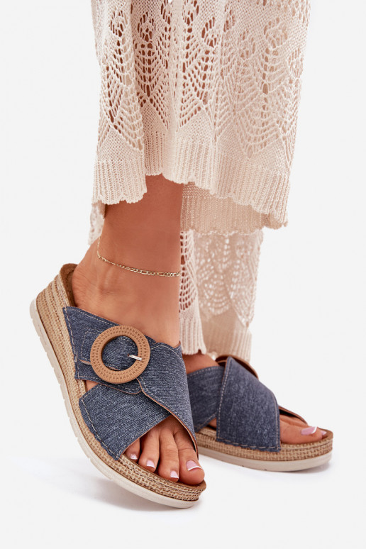 Wedge Sandals For Women With Decorative Buckle Inblu RV000012 Blue Wedge Sandals For Women With Decorative Buckle Inblu RV000012 Blue