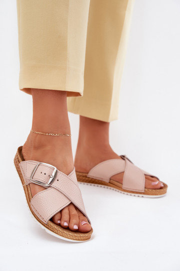 Skórzane Klapki Damskie Z Klamrą Inblu VO0004GU Różowe