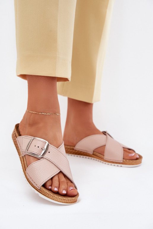 Leather Women's Slippers With Buckle Pink Inblu VO0004GU