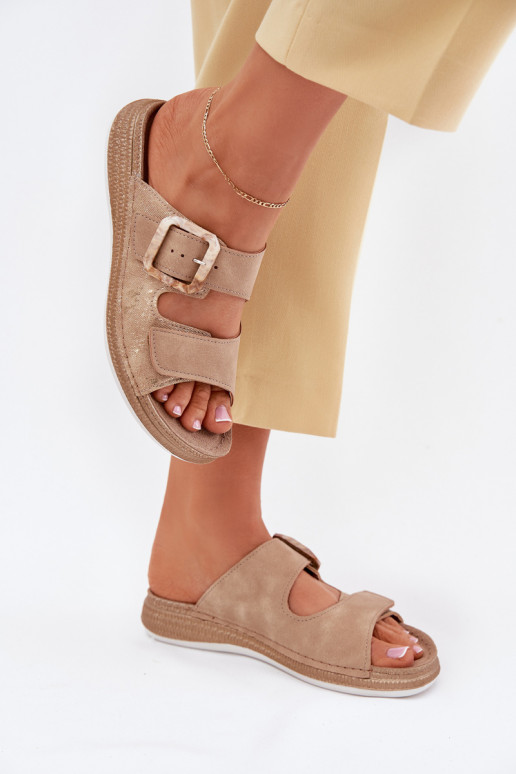 Women's Slippers With Buckle And Velcro Beige INBLU MK000013 Women's Slippers With Buckle And Velcro Beige INBLU MK000013