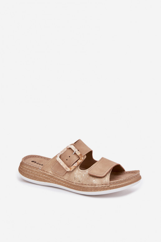 Women's Slippers With Buckle And Velcro Beige INBLU MK000013 Women's Slippers With Buckle And Velcro Beige INBLU MK000013