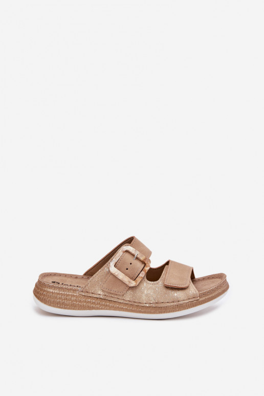 Klapki Damskie Z Klamrą I Rzepem INBLU MK000013 Beżowe