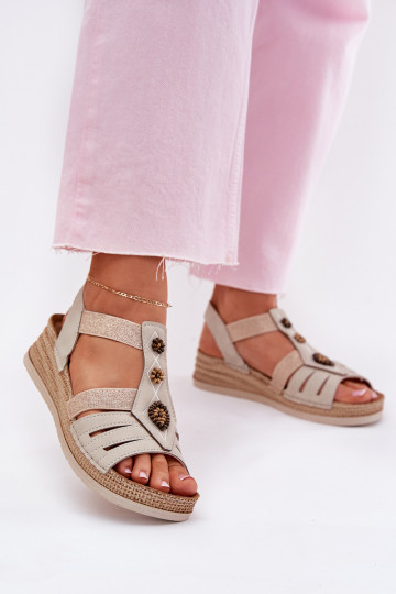 Women's Wedge Sandals With Decorations Light Beige Inblu RV000015 2