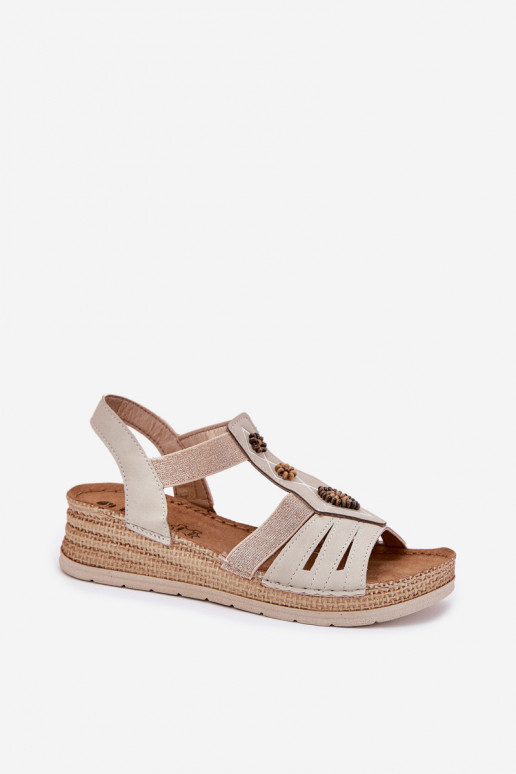Women's Wedge Sandals With Decorations Light Beige Inblu RV000015 Women's Wedge Sandals With Decorations Light Beige Inblu RV000015
