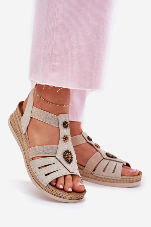 Women's Wedge Sandals With Decorations Light Beige Inblu RV000015 Women's Wedge Sandals With Decorations Light Beige Inblu RV000015