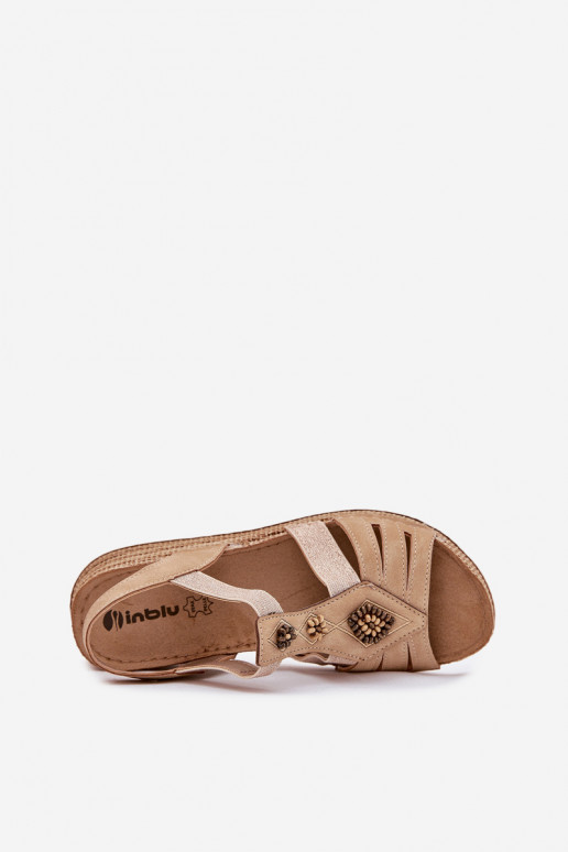 Women's Wedge Sandals With Decorations Beige Inblu RV000015 Women's Wedge Sandals With Decorations Beige Inblu RV000015