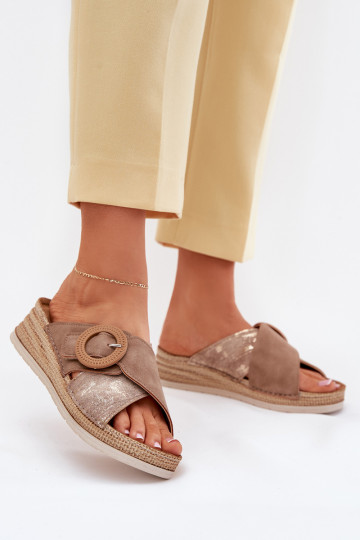 Wedge Sandals For Women With Decorative Buckle Brown Inblu RV000012