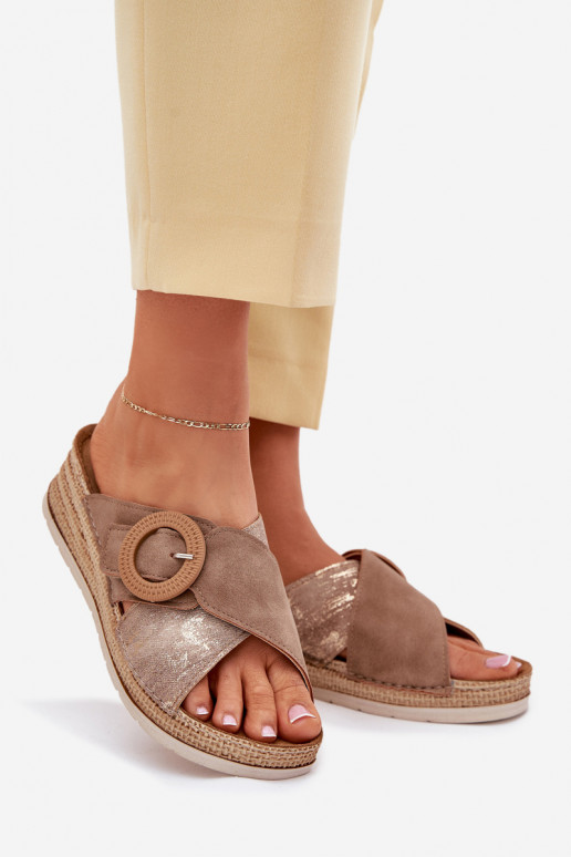 Wedge Sandals For Women With Decorative Buckle Brown Inblu RV000012 Wedge Sandals For Women With Decorative Buckle Brown Inblu RV000012