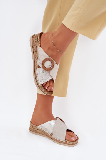 Wedge Sandals For Women With Decorative Buckle Light Beige Inblu RV000012