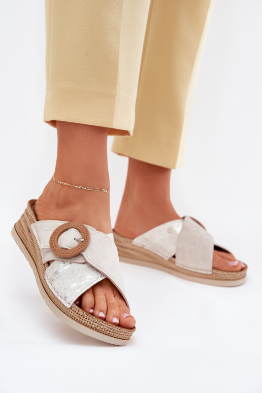Wedge Sandals For Women With Decorative Buckle Light Beige Inblu RV000012 Wedge Sandals For Women With Decorative Buckle Light Beige Inblu RV000012