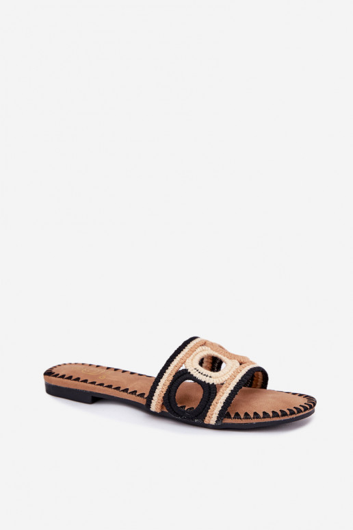 Szydełkowe Klapki Damskie Na Płaskim Obcasie Czarne Nirina