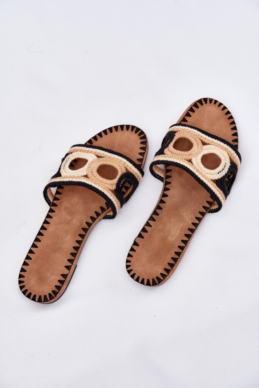 Crocheted Women's Slippers On Flat Heel Black Nirina