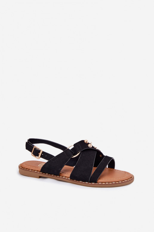Women's sandals on flat heels with golden studs black Zanira Women's sandals on flat heels with golden studs black Zanira