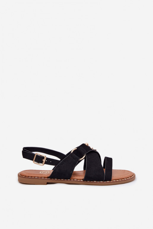 Women's sandals on flat heels with golden studs black Zanira Women's sandals on flat heels with golden studs black Zanira