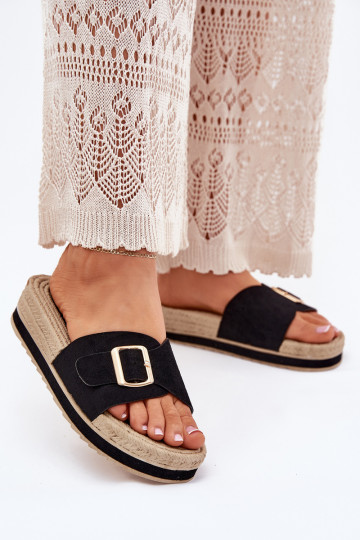 Women's Platform Sandals With Golden Buckle Black Selira