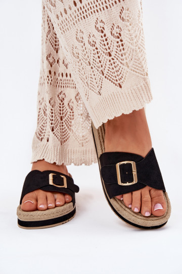 Women's Platform Sandals With Golden Buckle Black Selira 2