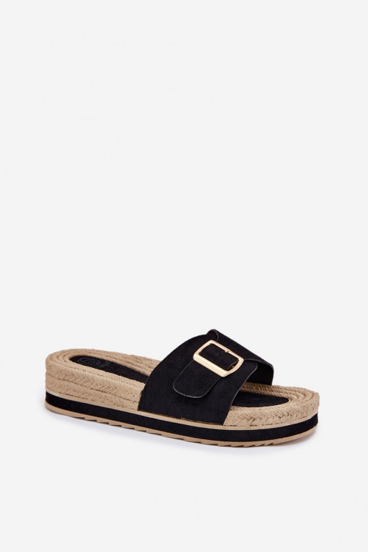Women's Platform Sandals With Golden Buckle Black Selira Women's Platform Sandals With Golden Buckle Black Selira