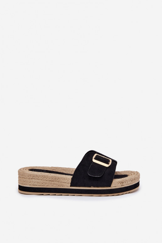 Women's Platform Sandals With Golden Buckle Black Selira Women's Platform Sandals With Golden Buckle Black Selira