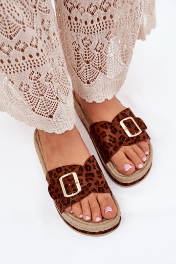 Women's Platform Sandals With Gold Buckle Leopard Selira